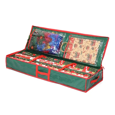PE Christmas Wrapping Paper Storage Bag Waterproof Foldable Zipper Closure Large Capacity Organizer for Christmas Holiday Decoration - Green