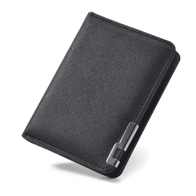 Cartera DEABOLAR k3317 para hombre, tarjetero de cuero PU con textura cruzada y múltiples ranuras para tarjetas - Negro
