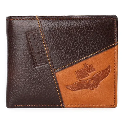 GUBINTU G8042 Portefeuille Bifold en Cuir de Vache Authentique, Porte-cartes à Assemblage avec Poches à Pièces à Fermeture Éclair - Aigle