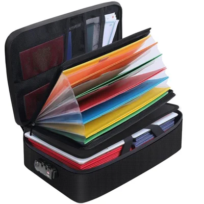 36 x 29 x 10cm Fireproof Waterproof File Organizer Bag with Combination Lock - Black