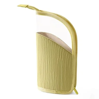 Standing Makeup Bag Semi-Transparent Polyester + PVC Compartments Portable Cosmetic Organizer for Travel - Yellow