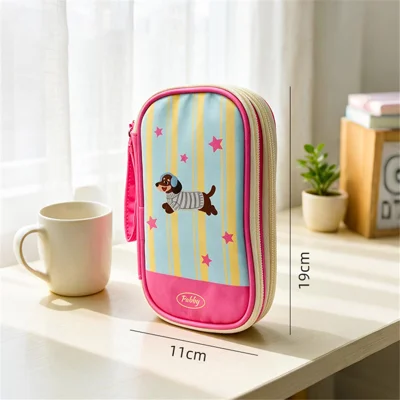 Cable Organizer Bag Polyester Waterproof Multi-Compartment Pearl Cotton Padding Storage Pouch - Pink Dog