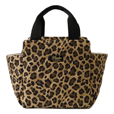7.5L Large Capacity Lunch Bag Oxford Fabric + PEVA Insulated Thermal Cooler Tote Bag for Office Work - Coffee Leopard Print