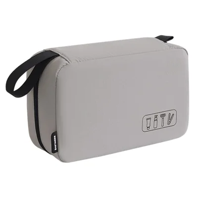 Travel Toiletry Bag 3-Compartment Waterproof Polyester Hook Design Large Capacity Makeup Bag - Grey