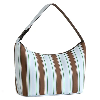 Lunch Bag Waterproof Large Capacity Curved Opening Polyester + PEVA Cooler Bag for Office Work School - Blue Stripes