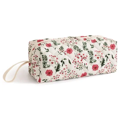 Funda organizadora portátil de poliéster para secador de pelo con asa y doble cremallera para herramientas de peinado - Rosa rojo con flores