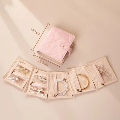 Jewelry Storage Book PU + PVC Anti Oxidation Multi Compartment Portable Organizer Case for Travel - Pink