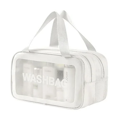 31 x 16 x 20cm Make-up-Tasche, Reisetasche mit Trocken-Nass-Trennung, PU + PVC, wasserdicht, große Kapazität, tragbare Kosmetiktasche – Weiß