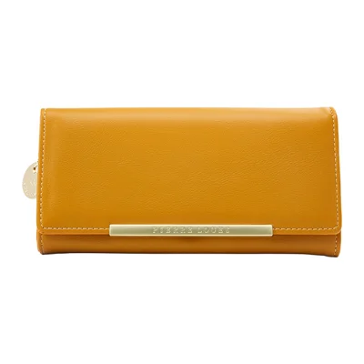 PIERRE LOUES 728-18 Damen-Brieftasche aus PU-Leder mit doppeltem Reißverschlussfach, mehreren Kartensteckplätzen, Druck- und Magnetverschluss - Gelb