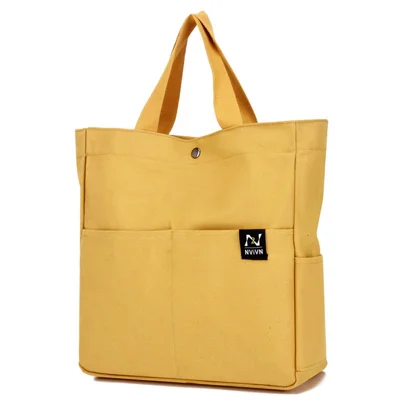 NVIVN For Shopping Travel Daily Women Solid Color Canvas Tote Bag Large Capacity Crossbody Shoulder Bag - Yellow