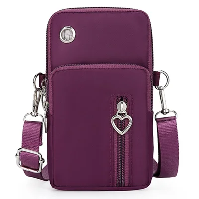 Bolso Bandolera de Tela Oxford para Teléfono, Bolsa de Hombro Pequeña para Efectivo, Tarjetas, Llaves y Monedas - Morado