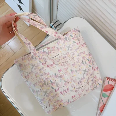 Bolso de Tote Casual de Estilo Mujer con Estampado Lindo de Conejo en Tela de Algodón - Conejo Morado
