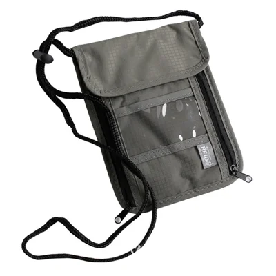 Borsa a spalla da viaggio in nylon con blocco RFID Porta passaporto per mantenere al sicuro i tuoi documenti e carte (con finestra in PVC trasparente) - Grigio