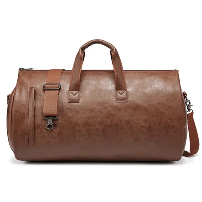 PU Leather Men Suit Storage Bag Large Capacity Waterproof Travel Luggage Tote Crossbody Bag - Brown