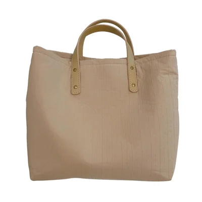 Borsa a Spalla Stile Semplice Shopping Tote Bag Capacità Elevata Cotone+Spandex+Pelle PU Borsa da Viaggio Portabagagli a Mano - Cachi