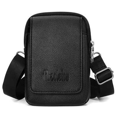 DEABOLAR PU Leather Belt Hanging Vertical Waist Bag Men Single Shoulder Crossbody Bag - Black