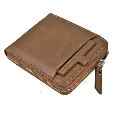 DEABOLAR Men Short Wallet RFID Blocking Vintage PU Leather Zipper Card Bag - Brown