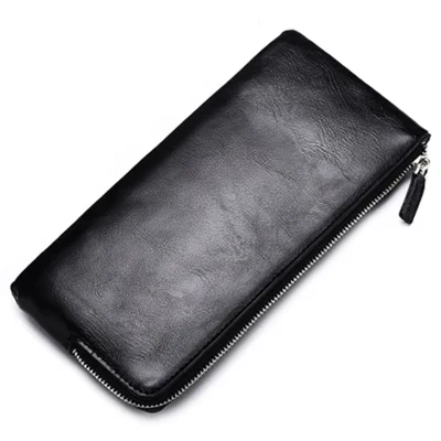 Zipper Closure Men Clutch Cards Coins Cellphone Holder Long Purse PU Leather Wallet - Black