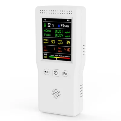 Monitor de qualidade do ar 9 em 1 Detector de formaldeído Temperatura Umidade Sensor de CO2 Medidor Detecta PM2,5 / PM10 - Branco