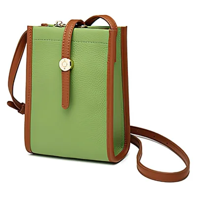 CKZC2243 Retro Women Crossbody Bag Top-Layer Cowhide Leather Phone Purse Zipper Shoulder Bag - Green