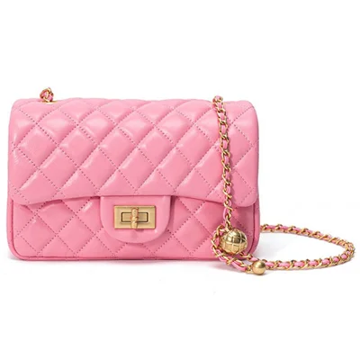JY2468 Rhombus Quilted Shoulder Bag for Women Top Layer Cowhide Leather Crossbody Bag with Chain Strap - Rose Pink
