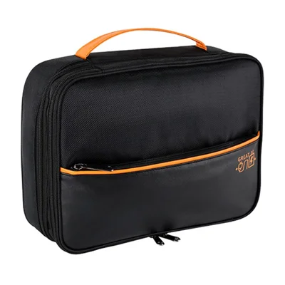 Three Layers Digital Accessories Storage Bag Polyester + PU Leather Data Cable Power Bank Handbag - Black