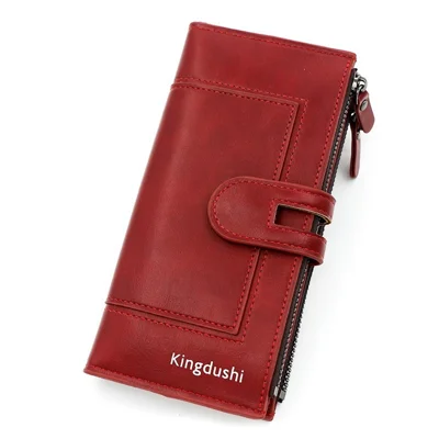 KINGDUSHI C113-2 PU Leather Long Wallet Women Clutch Cellphone Purse with Zipper Pocket - Red