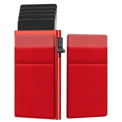 Aluminum Alloy+Plastic Card Pouch RFID Blocking Credit Card ID Card Holder Case Easy Pop-Up Slim Bag - Red