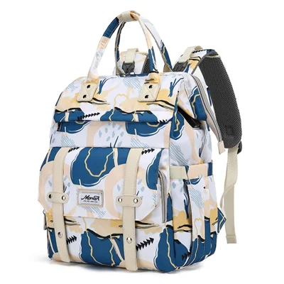Wasserdichte Mommy Bag aus Nylon und Polyester, große Kapazität, Schultertasche, Outdoor-Umstandsrucksack - Blau