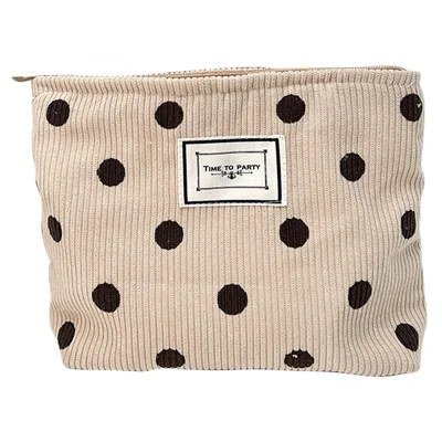 Reise-Toilettenartikel-Organizer-Tasche Vintage Polka Dot Muster Cord Kosmetiktasche - Khaki