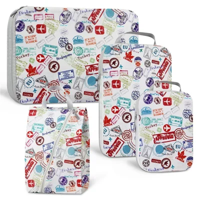 4 Stück Reisekleidung Toilettenartikel Packtaschen-Organizer Nylon Packtaschensatz Kompressions-Aufbewahrungstaschen - Weiß