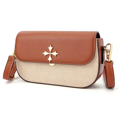 BAELLERRY N8633 Contrast Color Stylish PU Leather Women Single Shoulder Crossbody Bag - Brown