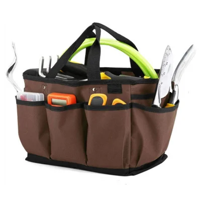 KG0050 Gartenwerkzeug-Aufbewahrungstasche aus Oxfordgewebe mit mehreren Taschen, Pflanzenwerkzeug-Set-Tragetasche - Kaffee