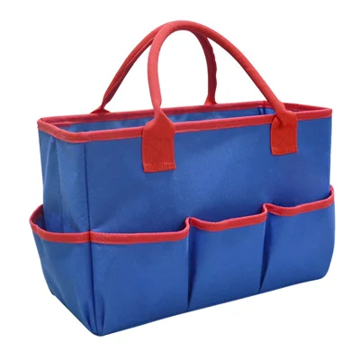 Sac de transport de jardinage en toile Oxford avec plusieurs poches - Bleu+Rouge