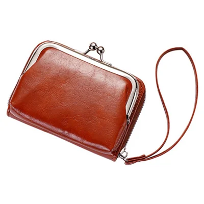 Women's Mini Wallet Vintage Pouch Kiss-lock Coin Small Change Purse Bag - Light Brown