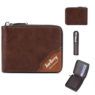 BAELLERRY D5104 Portefeuille zippé pour homme, blocage RFID, en cuir PU, porte-monnaie, sac à billets - Marron clair