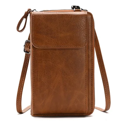5722 Bolso bandolera grande para niñas Cartera Funda para teléfono Bolsa de almacenamiento Bolso de hombro Monedero - Marrón