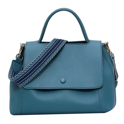 Borsa a tracolla in pelle PU da donna con cinturino largo per la spalla - Blu