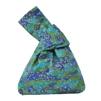 TZ Simple Flower Pattern Canvas Wrist Bag Portable Purse Tote Handbag for Cosmetic, Wallet, Cellphone - Green