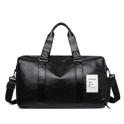 Borsa da Viaggio Impermeabile in Pelle PU a Tracolla, Borsa per Weekend e Viaggi di una Notte, Borsa Sportiva per Palestra, Borsa a Mano - Nero