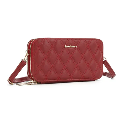 BAELLERRY N0112 Rhombus Grid Stitching Crossbody Bag PU Leather Women's Daypack Shoulder Bag - Red