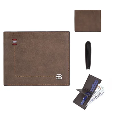 BAELLERRY D3034 Portefeuille rétro pour hommes avec blocage RFID, porte-cartes, porte-monnaie en cuir PU - Marron