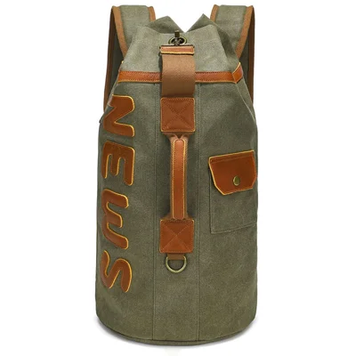 Casual Retro Waxed Canvas+Cowhide Backpack Waterproof Men Travel Luggage Bag - Army Green