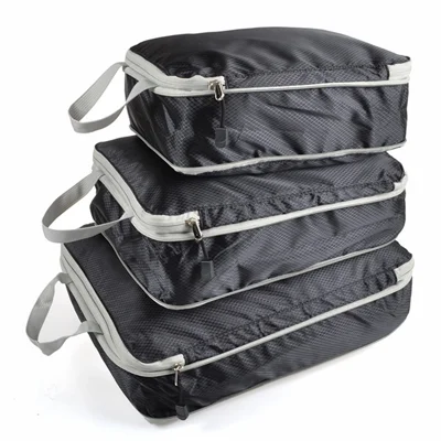 3Pcs Compression Packing Cubes Storage Bags Travel Suitcase Luggage Organizers - Black