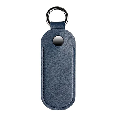 PU Leather U-disk Memory Card Storage Bag Anti-lost Protective Cover with Keyring - Navy Blue