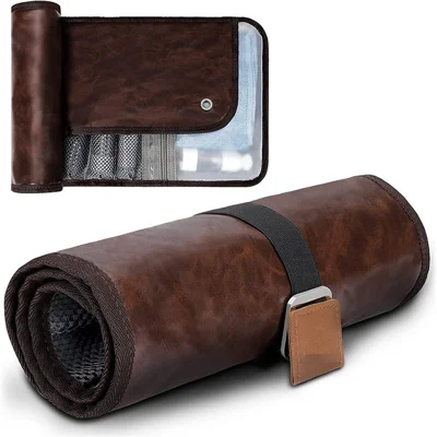 Outdoor Travel Hanging Waterproof Toiletries Organizer Portable Storage Bag - PU Leather / Brown