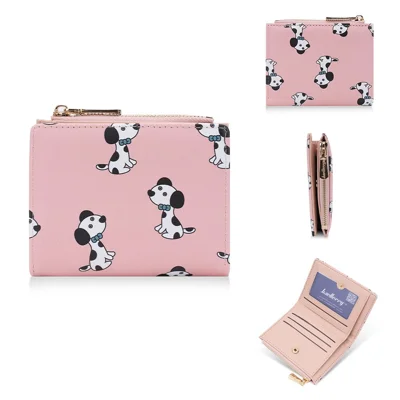 BAELLERRY N8328 Cartoon Dog Pattern Women PU Leather Zipper Pocket Short Wallet - Pink