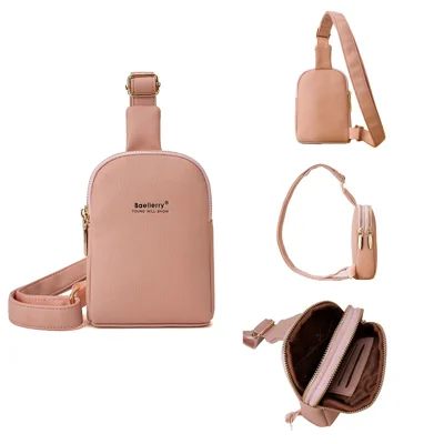 BAELLERRY N8916 Women's PU Leather Chest Bag Crossbody Bag Phone Pouch Purse - Pink