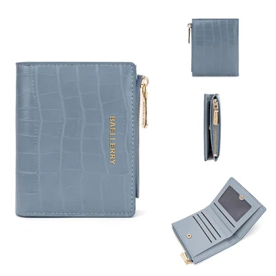 BAELLERRY N8325 Women Stone Texture PU Leather Zipper Pocket Short Wallet - Baby Blue