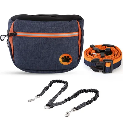 CJ20200720001 Oxford Cloth Dog Treats Pouch Pet Training Bag with Dual-Head Leash - Blue